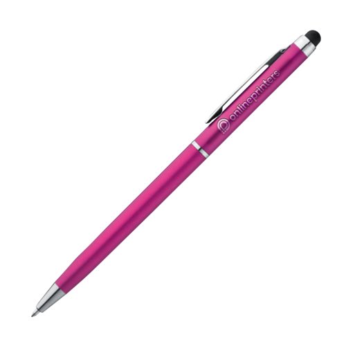 Stylo  bille rose en mtal avec fonction tactile et clip.