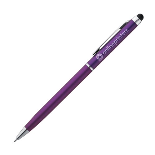 Stylo  bille violet en mtal avec fonction tactile et clip.