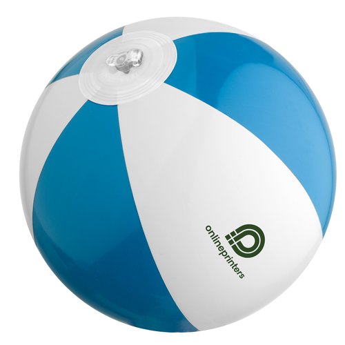 Ballon de plage bleu en plastique avec valve gonflable.