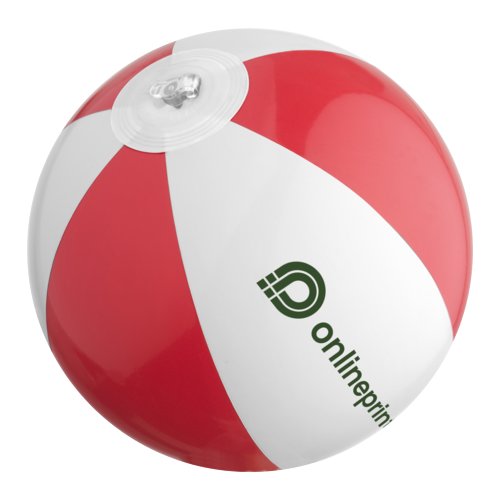 Ballon de plage gonflable rouge en plastique.