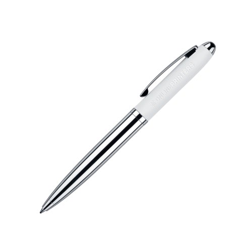 Stylo � bille rotatif blanc avec surface douce au toucher et clip.