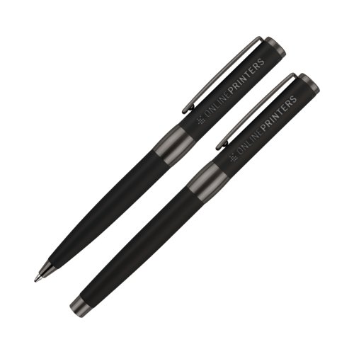 Parure de stylos senator® Black Line composée d’un stylo à bille et d’un stylo plume avec étui cuir 1