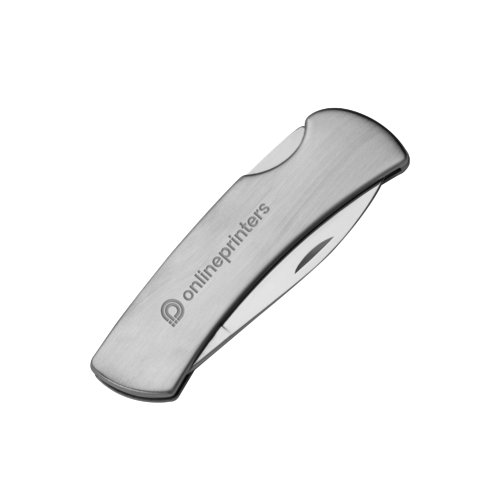 Couteau de poche argent en acier inoxydable avec une lame.