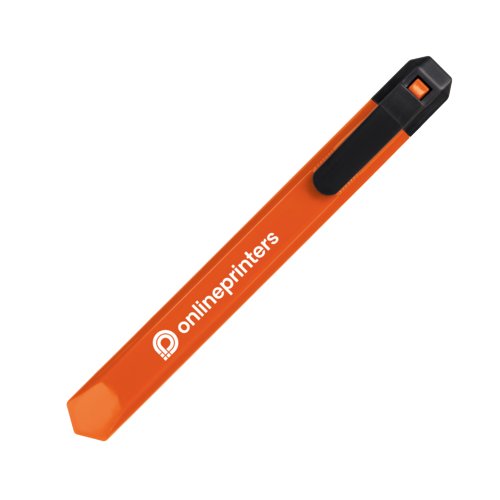 Cutter  carton en plastique orange avec protection de lame.