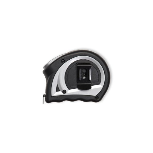 Mtre ruban en acier noir avec clip de ceinture.