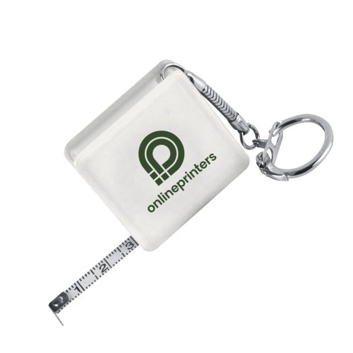 Mtre ruban blanc avec porte-cls et mcanisme de rtraction.