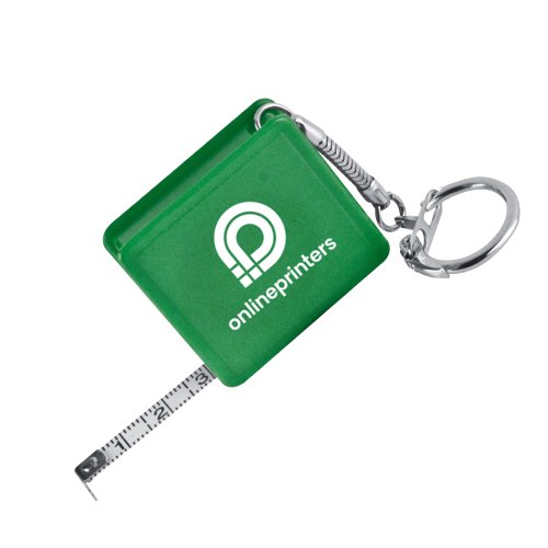Mtre ruban en plastique vert avec porte-cls.