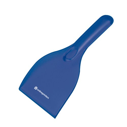 Grattoir  glace bleu en plastique avec poigne.