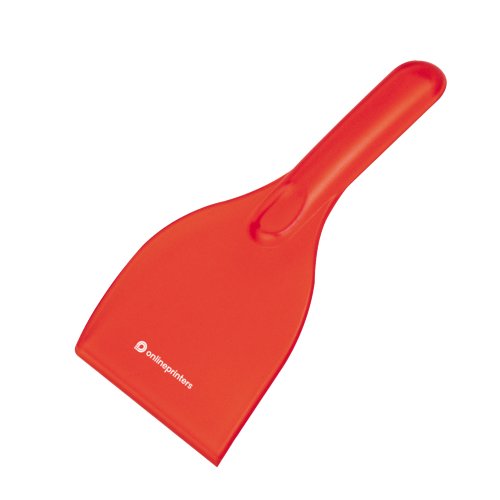 Grattoir  glace rouge en plastique avec poigne.