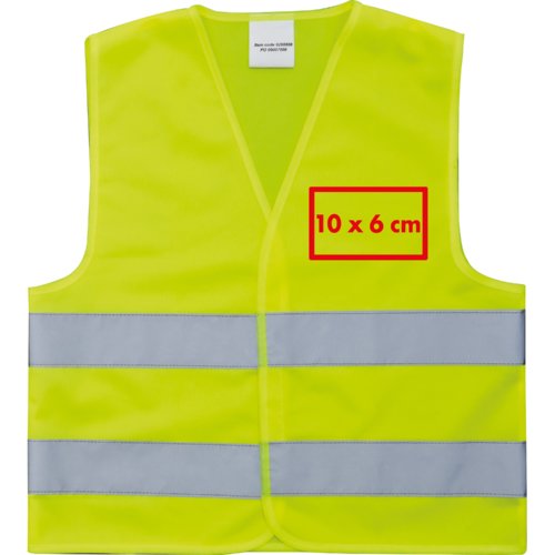 Gilet de scurit jaune en tissu avec bandes rflchissantes.