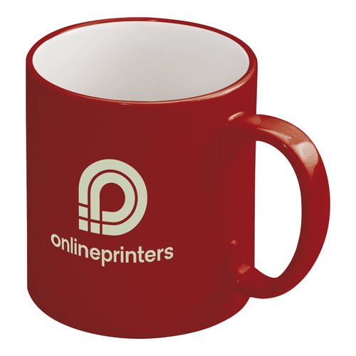 Tasse rouge en cramique avec anse.