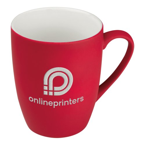 Tasse rouge en cramique avec anse.
