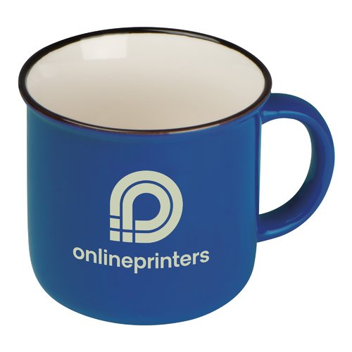 Tasse en cramique bleue au look rtro avec anse.