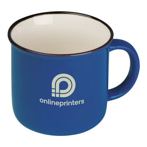Tasse en cramique bleue au look rtro avec anse.