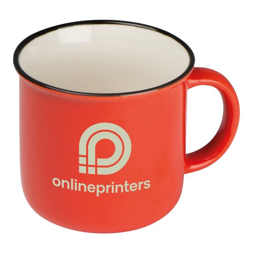 Tasse rouge en cramique au design rtro avec anse.
