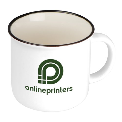 Tasse en cramique blanche de style rtro avec anse.