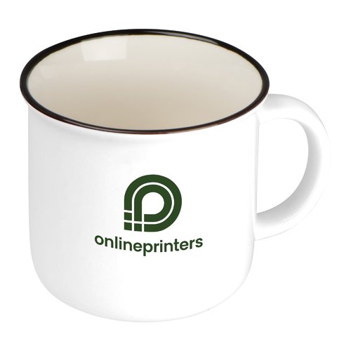 Tasse en cramique blanche de style rtro avec anse.