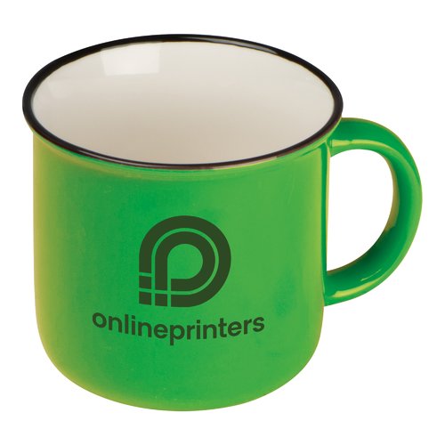 Tasse en cramique verte de style rtro avec anse.