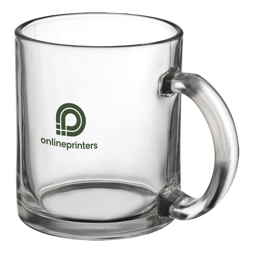 Tasse transparente en verre avec anse.