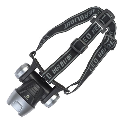 Lampe frontale noire avec bandeau rglable.