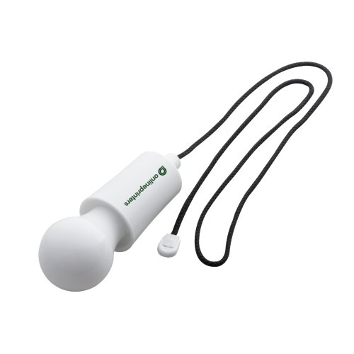 Lampe blanche avec cordon de suspension.