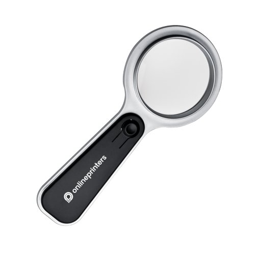 Loupe argente avec clairage LED et poigne.