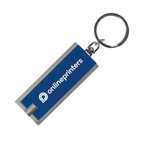 Porte-cls bleu en mtal avec lumire LED.