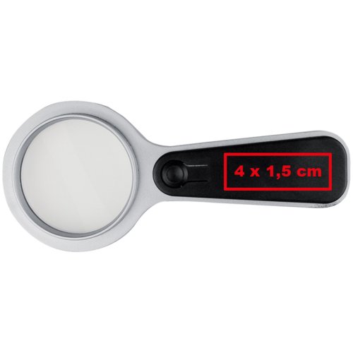 Loupe argente avec lumire LED sur la poigne.