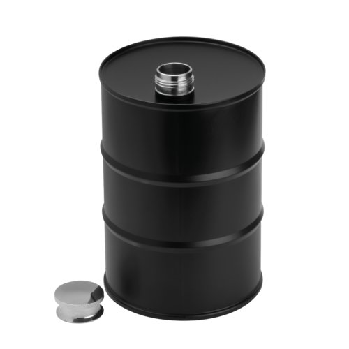 Gourde noire en acier inoxydable en forme de tonneau avec bouchon  vis.