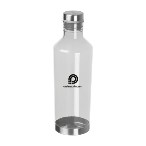 Bouteille transparente Tritan avec couvercle argent.