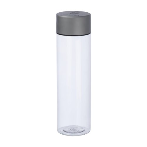 Bouteille d'eau transparente en Tritan avec couvercle gris.
