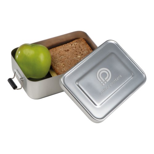 Bote  lunch grise en aluminium avec couvercle et fermeture.
