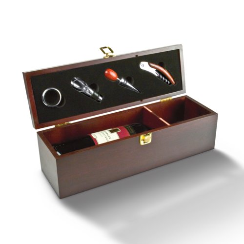 Bote  vin en bois marron avec couvercle et fermoir.