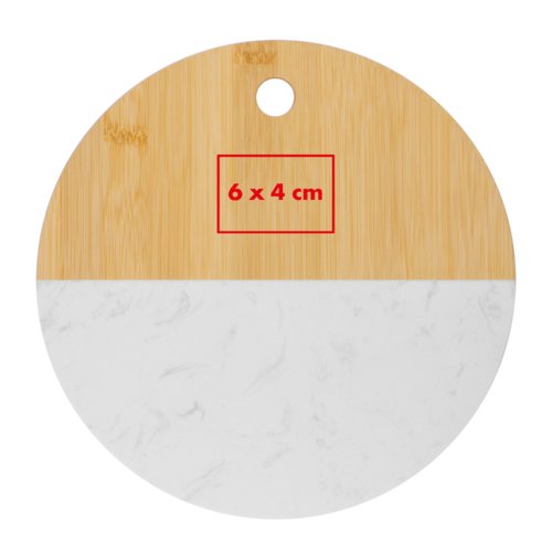 Planche  dcouper en bois clair, ronde avec trou de suspension.