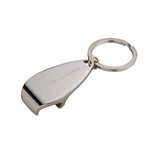 Ouvre-bouteille en mtal argent avec anneau porte-cls.