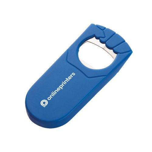 Ouvre-bouteille en plastique bleu avec insert en mtal.
