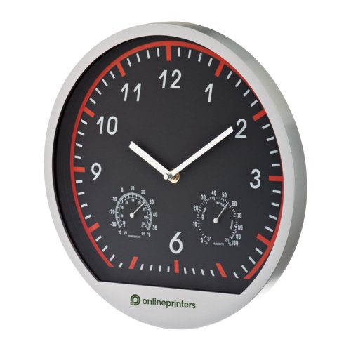 Horloge murale avec thermomtre et hygromtre intgrs.