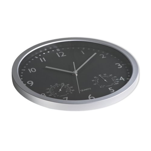 Horloge murale noire avec aiguilles des heures, des minutes et des secondes.