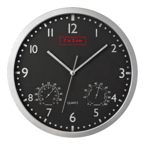 Horloge murale noire avec aiguilles des heures, des minutes et des secondes.