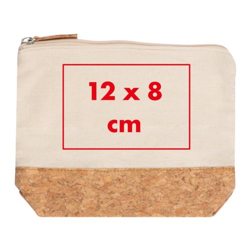 Trousse de toilette claire en coton avec base en lige et fermeture clair.
