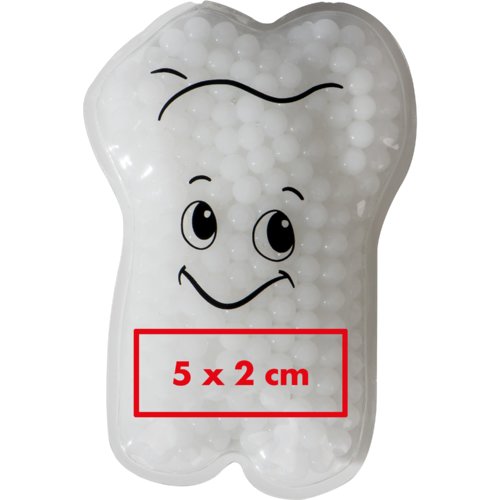 Coussin thermique transparent en forme de dent.