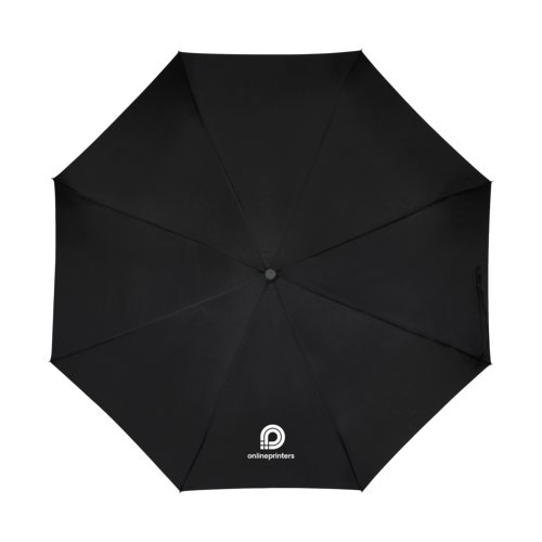 Parapluie noir avec housse et mcanisme d'ouverture manuel.