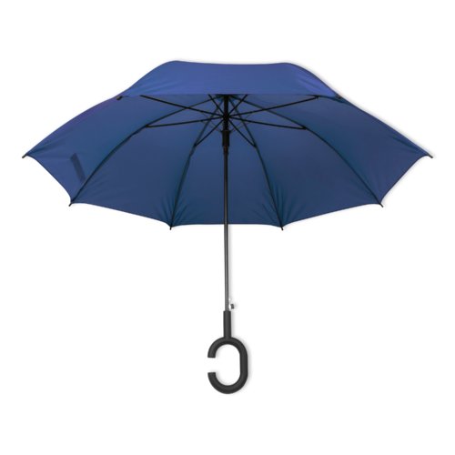 Parapluie bleu avec une poigne spciale.