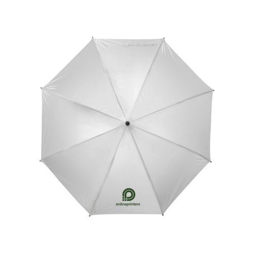 Parapluie blanc avec mcanisme d'ouverture manuelle.