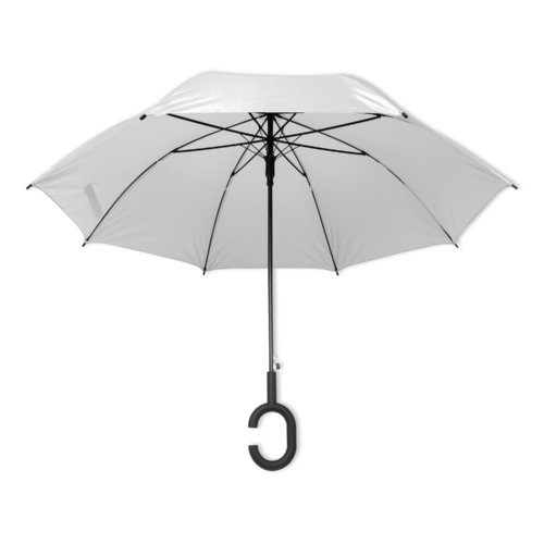 Parapluie blanc avec une poigne spciale.