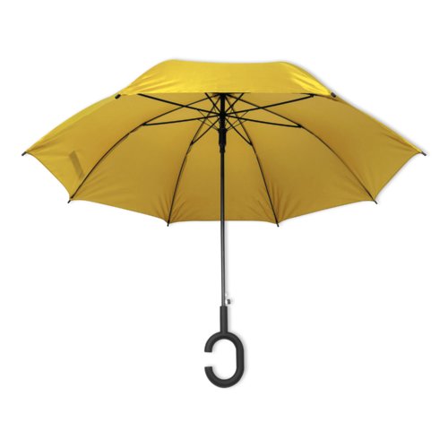 Parapluie jaune avec une poigne spciale.