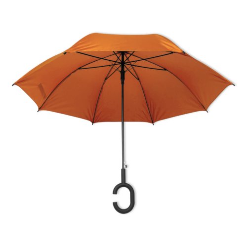 Parapluie orange avec une poigne spciale.