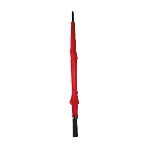 Parapluie rouge avec mcanisme d'ouverture manuelle.