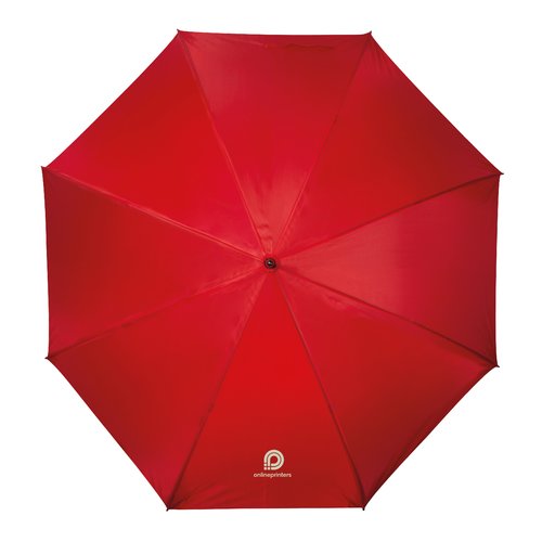 Parapluie rouge avec mcanisme d'ouverture manuelle.