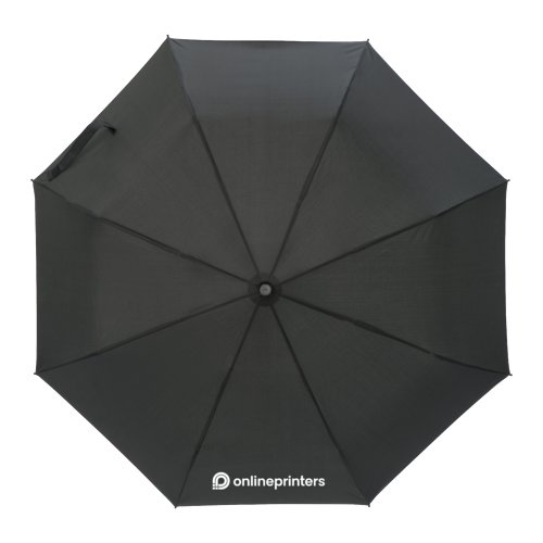 Parapluie de poche noir avec mcanisme d'ouverture manuel et housse de protection.